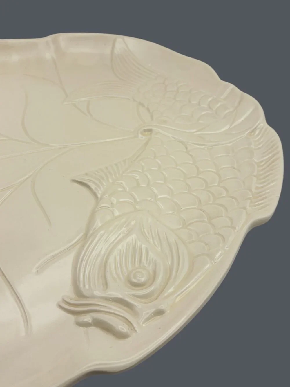 Ceriart Portugal White Ceramic Leaf Koi Fish Serving Platter 18”